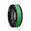 WAIKIKI Black Ceramic Polished Beveled Edges Sparkling Green Inlay Men’s Wedding Band - 8mm - Larson Jewelers