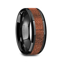 BOLIN Men’s Black Ceramic Polished Finish Beveled Edges Wedding Band with Orange Goldstone Inlay - 8mm - Larson Jewelers