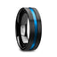 WESTLEY Flat Brushed Finish Black Ceramic Men’s Wedding Ring with Blue Grooved Center - 8mm - Larson Jewelers