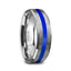 LAWSON Men’s Beveled Edges White Tungsten Brushed Finish Wedding Ring with Blue Stripe - 8mm - Larson Jewelers