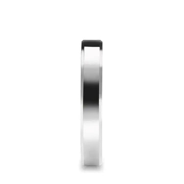 Front profile of a slim beveled-edge white tungsten ring