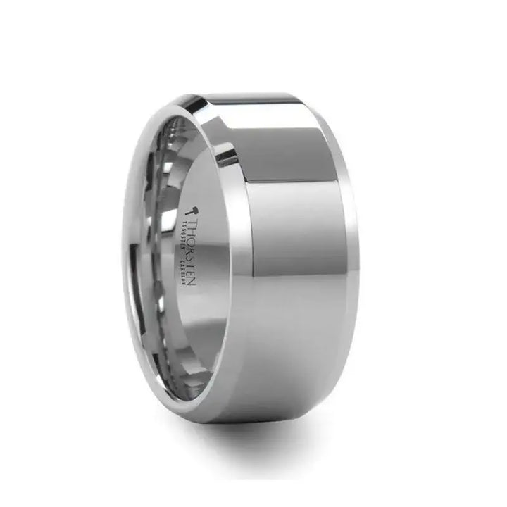LINCOLN White Tungsten Wedding Band with Beveled Edges - 4mm - 12mm - Larson Jewelers