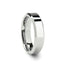 Shiny beveled-edge tungsten carbide ring, flat profile, angled front view