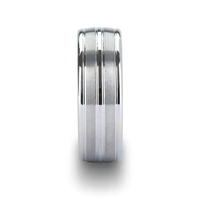 VANCOUVER White Tungsten Wedding Band with Triple Grooves - 8mm - Larson Jewelers