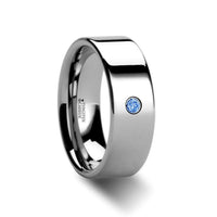 PEMBROKE Flat Style Polished Tungsten Blue Diamond Ring - 6mm & 8mm - Larson Jewelers