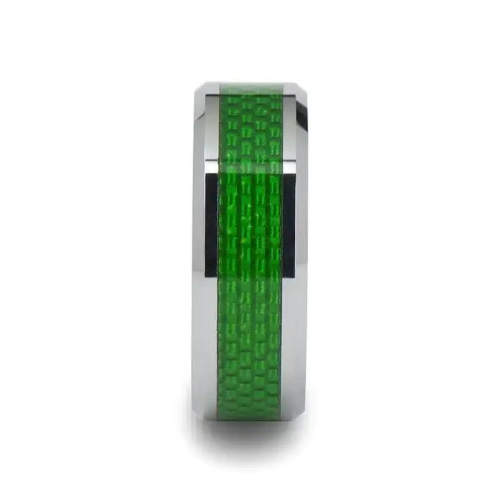 VERMONT Tungsten Wedding Band With Emerald Green Carbon Fiber Inlay - 8mm - Larson Jewelers