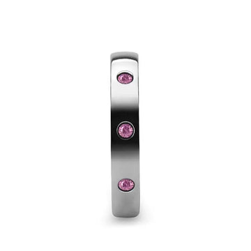 DIANA Domed White Tungsten Wedding Band with 3 Pink Sapphires - 4 mm - Larson Jewelers