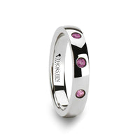 DIANA Domed White Tungsten Wedding Band with 3 Pink Sapphires - 4 mm - Larson Jewelers