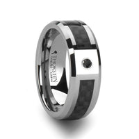 BENTLEY Tungsten Wedding Band with Black Carbon Fiber and Black Diamond Setting - 8mm - Larson Jewelers