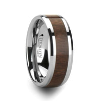 HALIFAX Tungsten Wedding Band with Bevels and Black Walnut Wood Inlay - 4mm - 12mm - Larson Jewelers