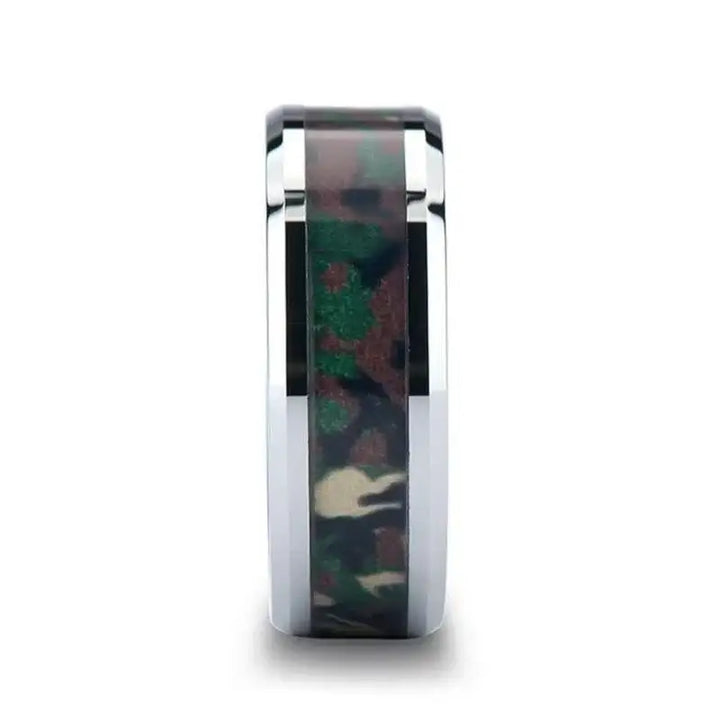COMMANDO Tungsten Wedding Ring with Military Style Jungle Camouflage Inlay - 6mm - 10 mm - Larson Jewelers