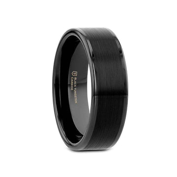 VULCAN Flat Black Tungsten Ring with Brushed Center & Polished Edges - 4mm to 12mm - Larson Jewelers