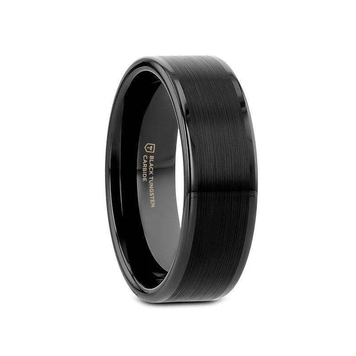 VULCAN Flat Black Tungsten Ring with Brushed Center & Polished Edges - 4mm to 12mm - Larson Jewelers