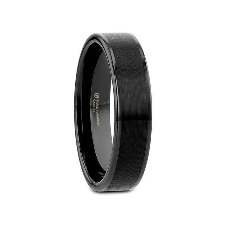 Medium-width variation of the flat black tungsten carbide ring with brushed center