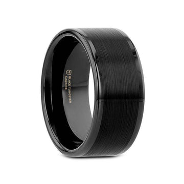 VULCAN Flat Black Tungsten Ring with Brushed Center & Polished Edges - 4mm to 12mm - Larson Jewelers