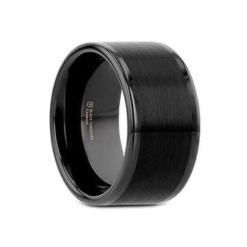 VULCAN Flat Black Tungsten Ring with Brushed Center & Polished Edges - 4mm to 12mm - Larson Jewelers