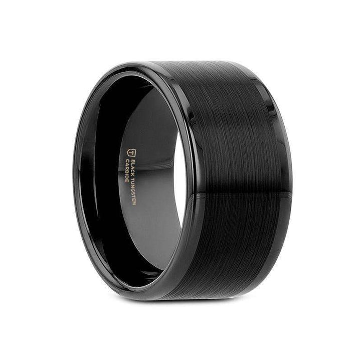 VULCAN Flat Black Tungsten Ring with Brushed Center & Polished Edges - 4mm to 12mm - Larson Jewelers