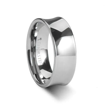 Polished concave tungsten carbide ring in wider 6mm width, angled view