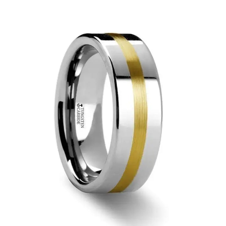 HARRISBURG Gold Inlaid Flat Tungsten Ring - 6mm & 8mm - Larson Jewelers