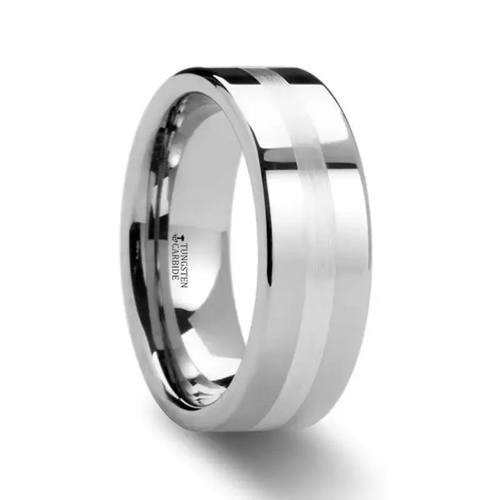 GEMINI Pipe Cut Tungsten Carbide Ring with Silver Inlaid 6mm & 8mm - Larson Jewelers