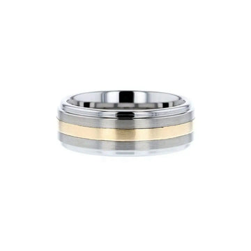 LONDON Gold Inlaid Raised Satin Finish Tungsten Ring - 8 mm - Larson Jewelers