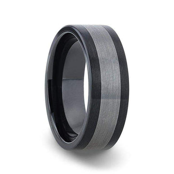 ENDAST Ceramic Inlay Black Tungsten Wedding Band With Flat Brushed Edges - 8mm - Larson Jewelers
