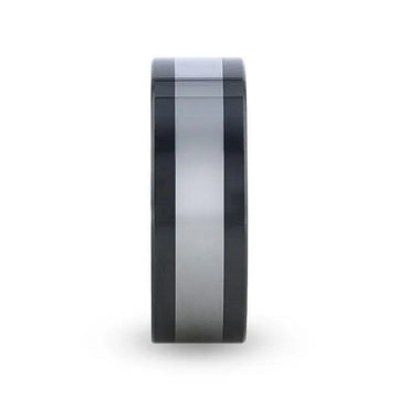 HUSKEY Ceramic ring with Tungsten Inlay Wedding Band With Flat Polished Edges - 8mm - Larson Jewelers