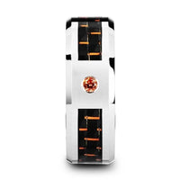 NOAH Tungsten Ring with Black and Orange Carbon Fiber and Orange Padparadscha Setting - 8mm - Larson Jewelers