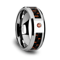 NOAH Tungsten Ring with Black and Orange Carbon Fiber and Orange Padparadscha Setting - 8mm - Larson Jewelers