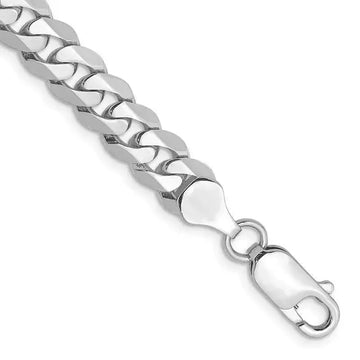 14K White Gold 9 inch 7.25mm Flat Beveled Curb with Lobster Clasp Chain Bracelet - Larson Jewelers