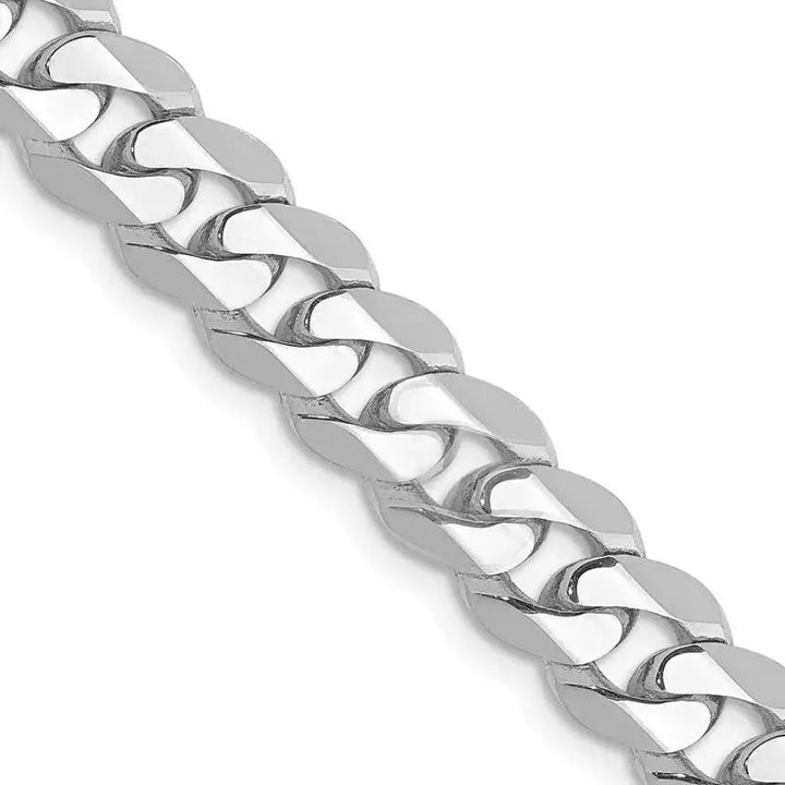 14K White Gold 7.25mm Flat Beveled Curb with Lobster Clasp Chain Necklace - Larson Jewelers