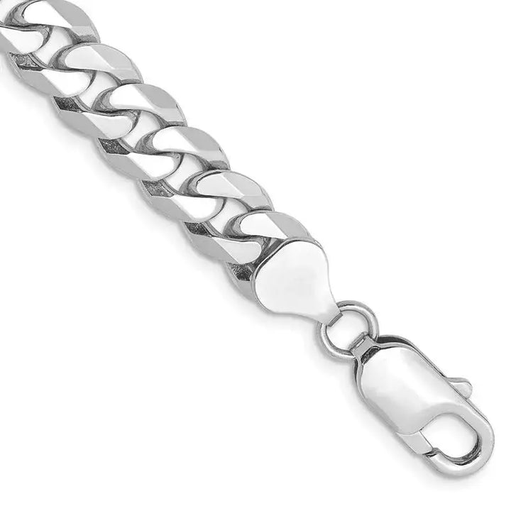 14K White Gold 9 inch 8mm Flat Beveled Curb with Lobster Clasp Chain Bracelet - Larson Jewelers