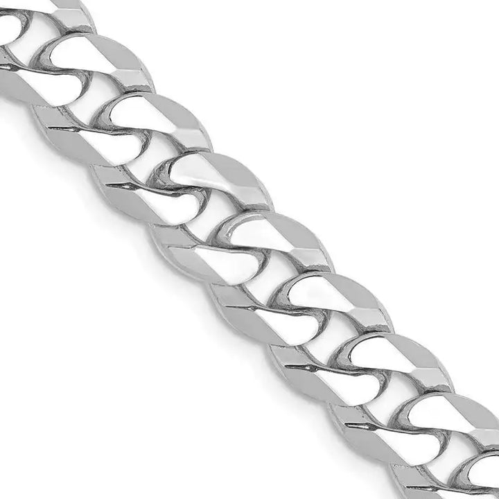 14K White Gold 8mm Flat Beveled Curb with Lobster Clasp Chain Necklace - Larson Jewelers