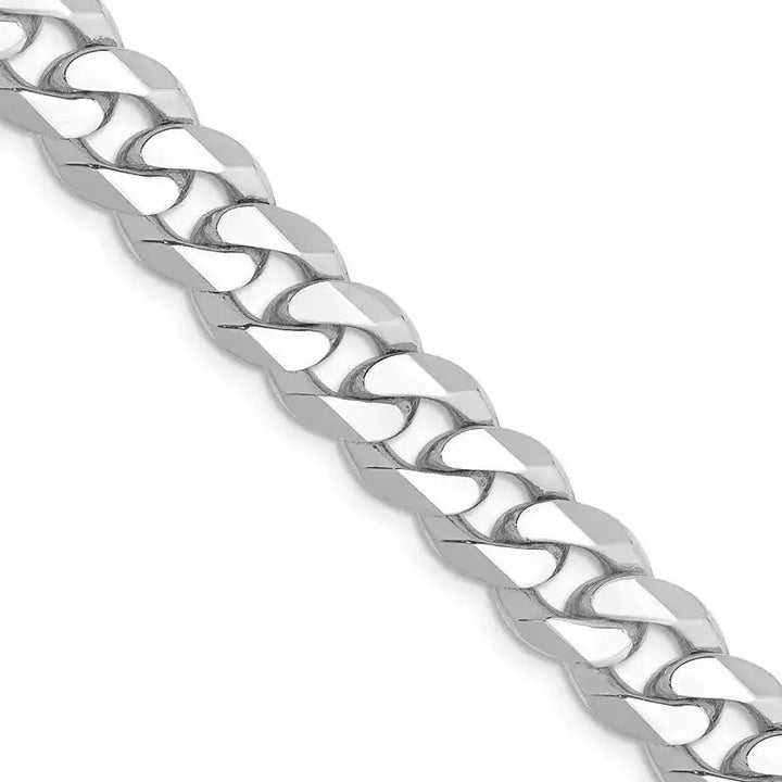 14K White Gold 8.5mm Flat Beveled Curb with Lobster Clasp Chain Necklace - Larson Jewelers