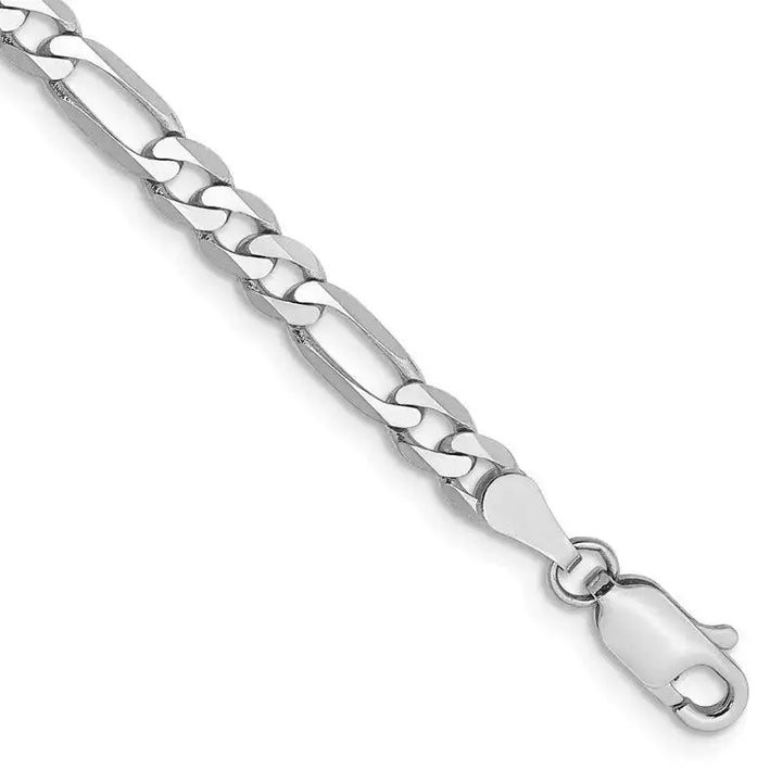 14k WG 4mm Flat Figaro Chain Bracelet - Larson Jewelers