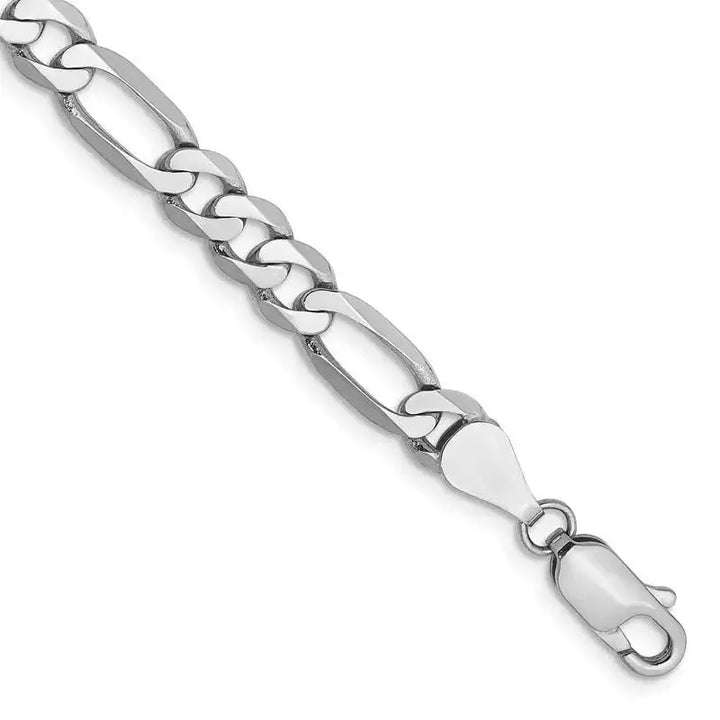 14K White Gold 9 inch 5.5mm Flat Figaro with Lobster Clasp Chain Bracelet - Larson Jewelers