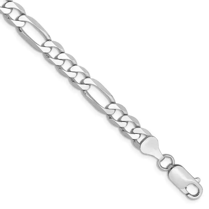 14K White Gold 9 inch 6mm Flat Figaro with Lobster Clasp Chain Bracelet - Larson Jewelers