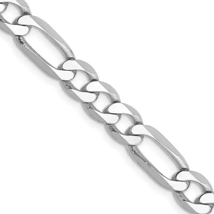 14K White Gold 6mm Flat Figaro with Lobster Clasp Chain Necklace - Larson Jewelers