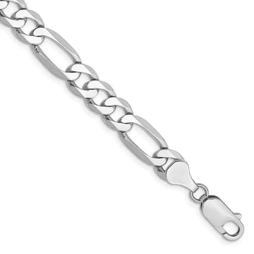 14K White Gold 9 inch 7mm Flat Figaro with Lobster Clasp Chain Bracelet - Larson Jewelers