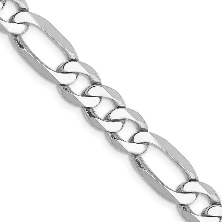 14K White Gold 7mm Flat Figaro with Lobster Clasp Chain Necklace - Larson Jewelers