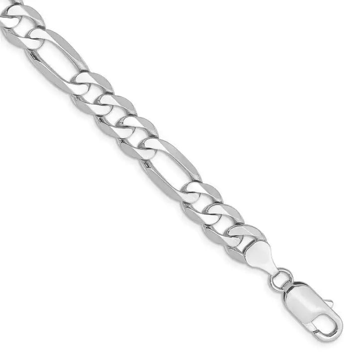 14K White Gold 9 inch 7.5mm Flat Figaro with Lobster Clasp Chain Bracelet - Larson Jewelers