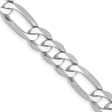 14K White Gold 7.5mm Flat Figaro with Lobster Clasp Chain Necklace - Larson Jewelers
