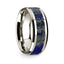 14k White Gold Polished Beveled Edges Wedding Ring with Lapis Inlay - 8 mm - Larson Jewelers