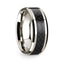 14k White Gold Polished Beveled Edges Wedding Ring with Black Carbon Fiber Inlay - 8 mm - Larson Jewelers