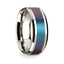 14k White Gold Polished Beveled Edges Wedding Ring with Blue and Purple Color Changing Inlay - 8 mm - Larson Jewelers