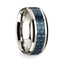 14k White Gold Polished Beveled Edges Wedding Ring with Black and Blue Carbon Fiber Inlay - 8 mm - Larson Jewelers