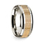 14k White Gold Polished Beveled Edges Wedding Ring with Ash Wood Inlay - 8 mm - Larson Jewelers
