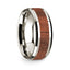 14k White Gold Polished Beveled Edges Wedding Ring with Orange Goldstone Inlay - 8 mm - Larson Jewelers