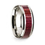 14k White Gold Polished Beveled Edges Wedding Ring with Purpleheart Wood Inlay - 8 mm - Larson Jewelers