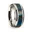 14k White Gold Polished Beveled Edges Wedding Ring with Spectrolite Inlay - 8 mm - Larson Jewelers